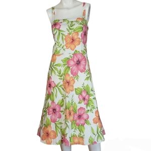 Yves Cossette Depeche 100% Linen Floral Sleeveless A-line Dress, EUC, size 12